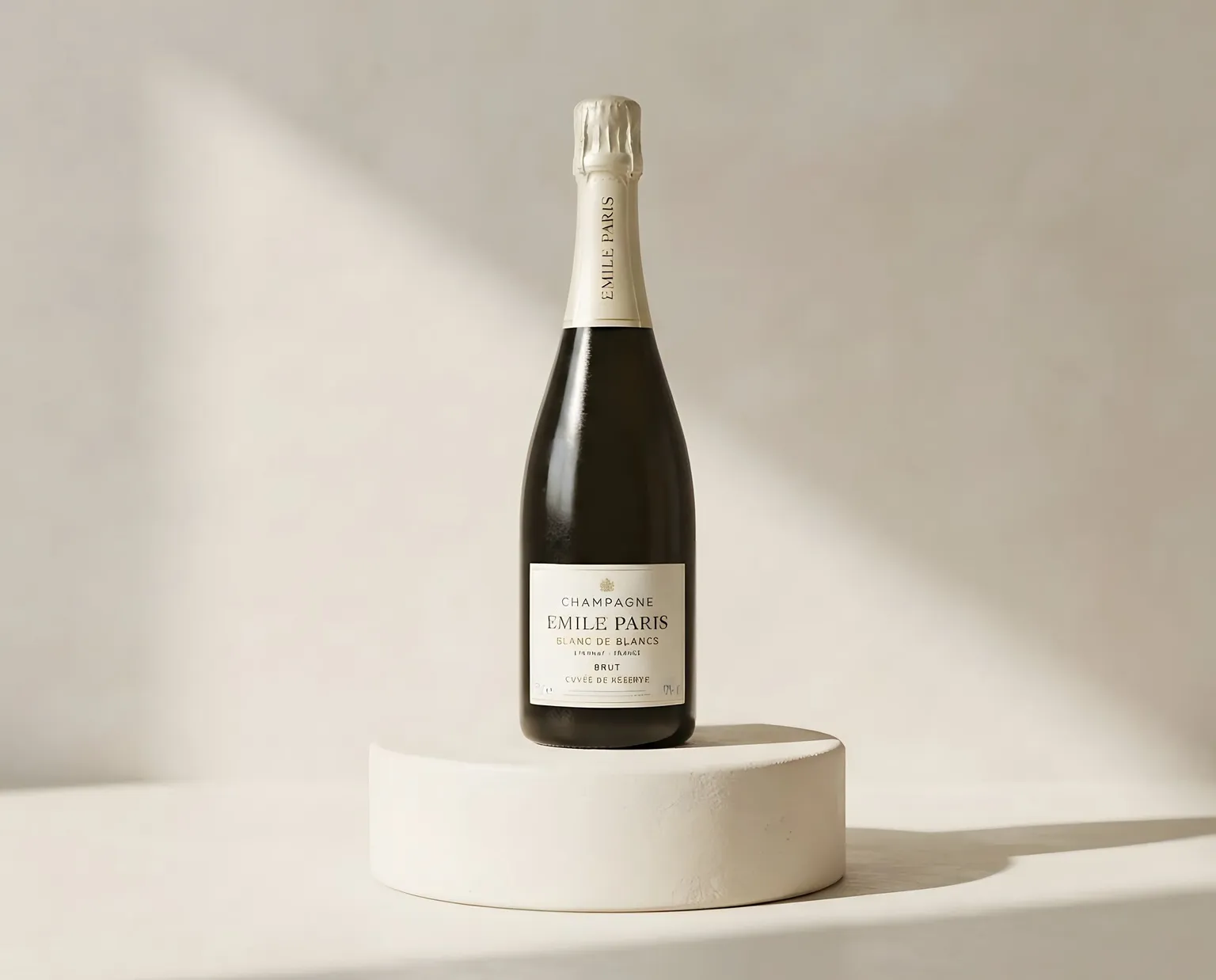 Champagne Emile Paris Blanc de Blancs, bottle in its setting