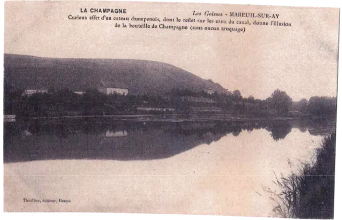 Old postcard: the Les Goisses hillside, reflected in the canal